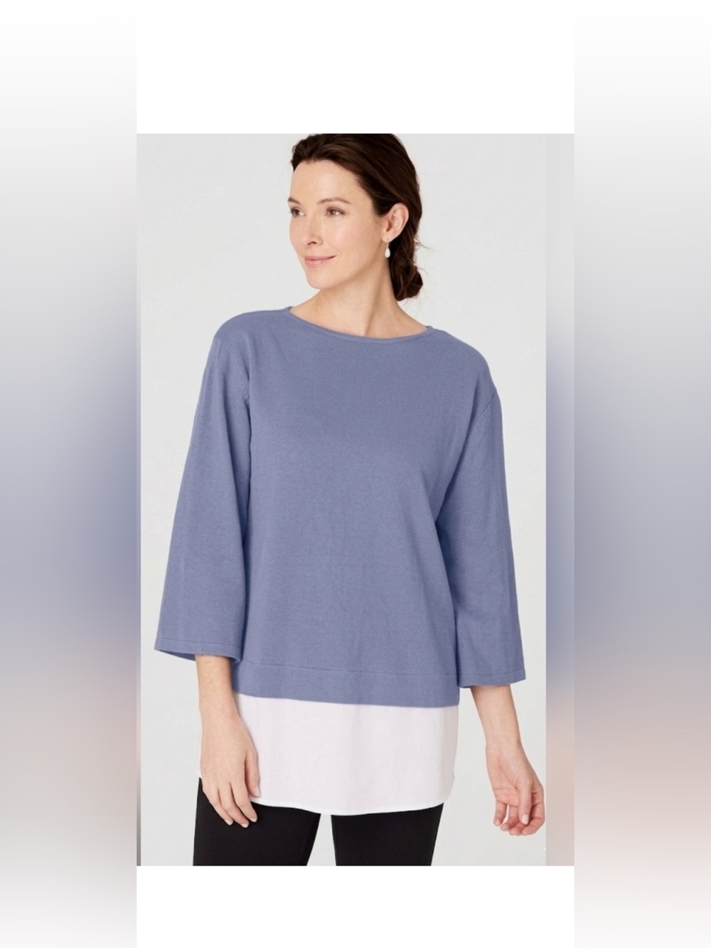 J. Jill Layered Look Boatneck Sweatshirt in Periwinkle and White